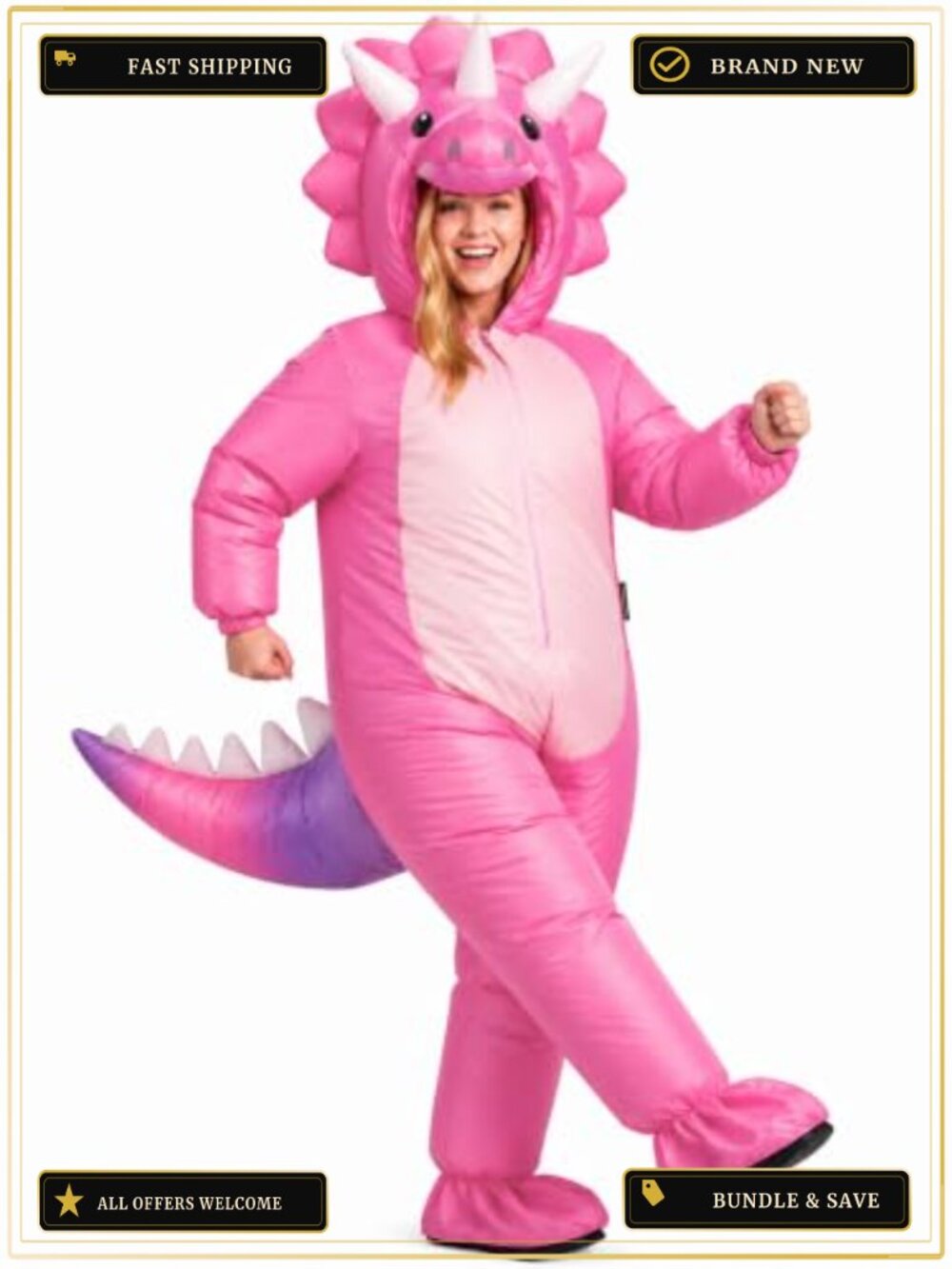 Adult Inflatable Triceratops Dinosaur Costume Halloween One Size